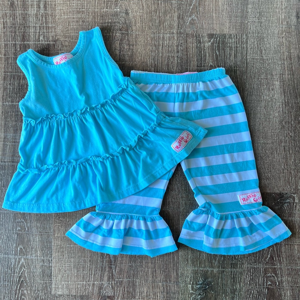 Ruffle Girl Blue & White Tank Tunic & Cropped Big Ruffles Set